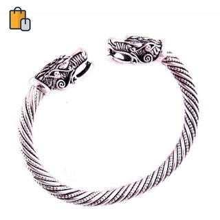 Vòng tay mạ bạc mặt hình đầu sói phong cách viking