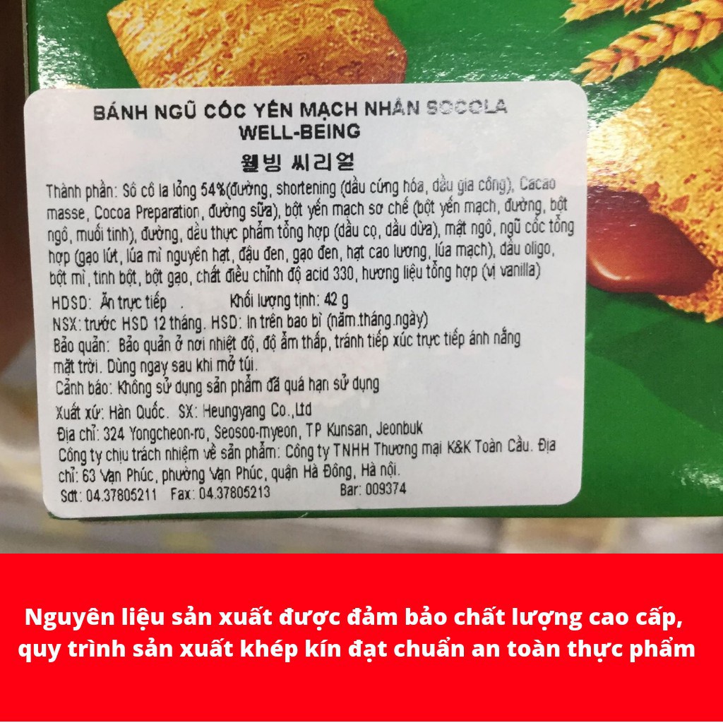 Bánh ngũ cốc yến mạch nhân SOCOLA HÀN QUỐC 42gr