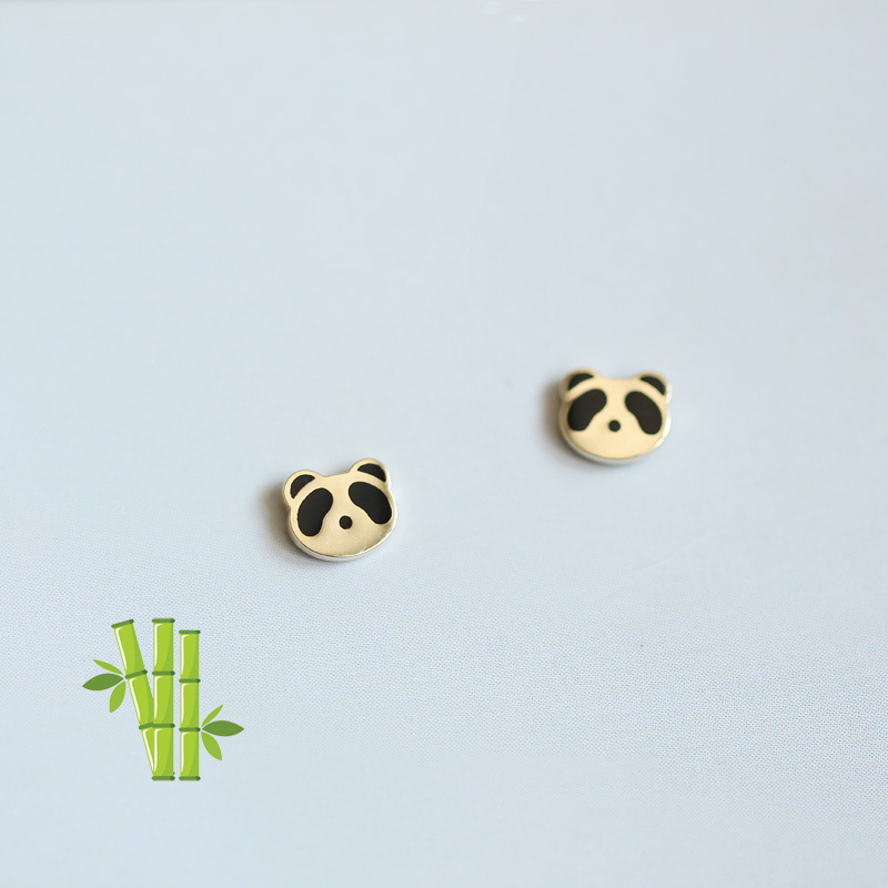 Bông Tai Gấu Trúc Sweet Cute Animal Panda Stud Earrings Gold Cartoon Earring for Women Wedding Party Jewelry