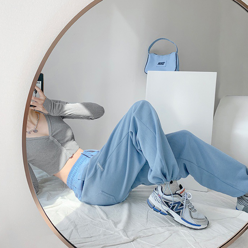 IELGYQuần Thể Thao Dây Rút Lưng Cao Dáng Suông Nhiều Màu Sắc Tùy Chọn Xu Hướng Mỹ Cho Nữ