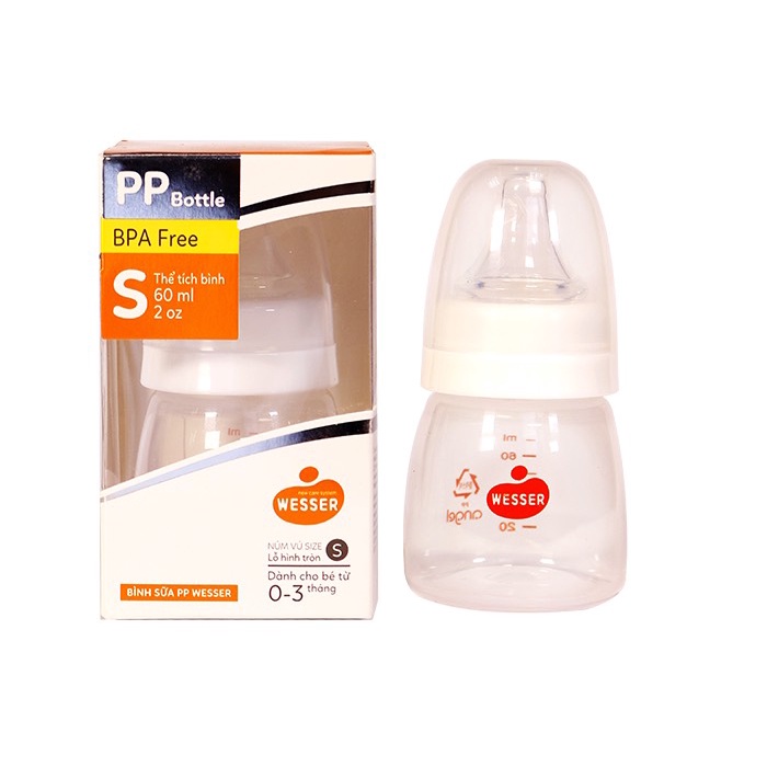 Bình sữa cổ hẹp wesser nhựa PP 60ml - hàng chính hãng