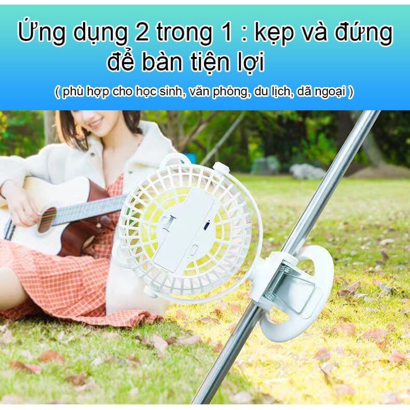 Quạt sạc tích điện mini xoay góc 720 độ