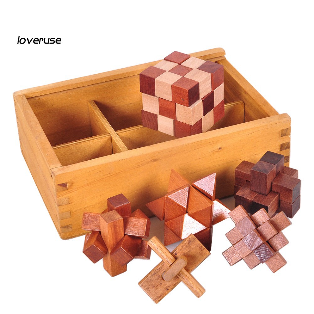 Bộ 6 đồ chơi khối mở khóa giải đố luban bằng gỗ dành cho trẻ em và người lớn  lego minecraft