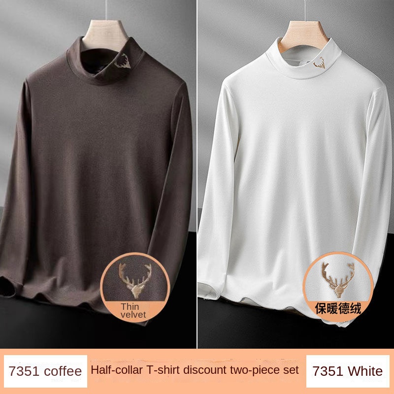 Áo thun tay dài cổ cao dáng rộng hai mặt bằng vải nhung dày cỡ lớn thời trang thu đông cho nam