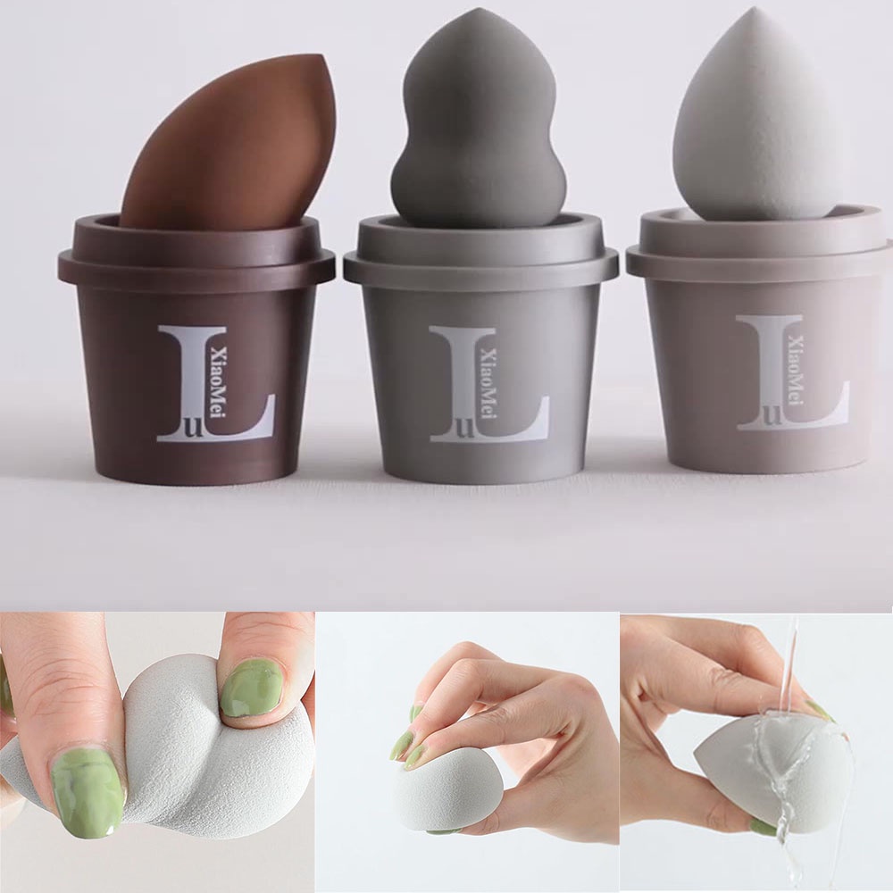 Mút cố định lớp trang điểm hình giọt nước quả bầu mềm mại ba màu nhỏ gọn thiết thực