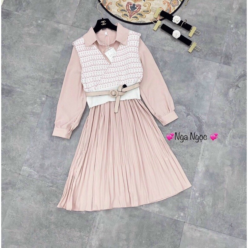Sét váy sơ mi + gile len loại 1