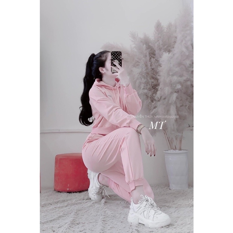Sét thể thao có mũ/sét nỉ croptop 2 màu