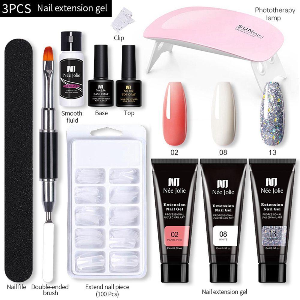 XIANSTORE 11PCS/Set Nail File Finger Separator For Quick Extension Nail Building Shiny/Nude Color Poly Nail Gel Set Cuticle Pusher Nail Tool Kit Finger Extend Mold UV Nail Dryer Lamp Nail Manicure Set