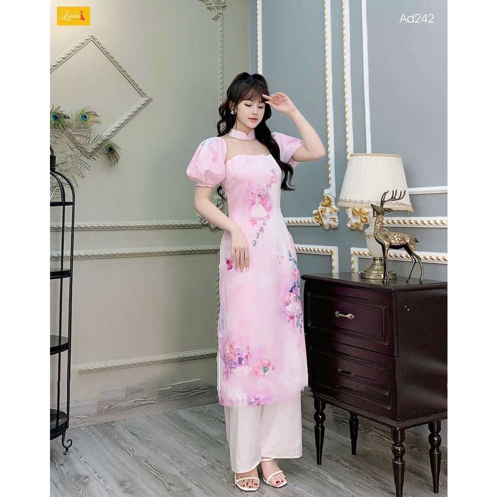 Áo dài tết 🎀LINLEE🎀 Áo dài cách tân cao cấp 4 tà tay bồng cách điệu đủ size s, m, l, xl