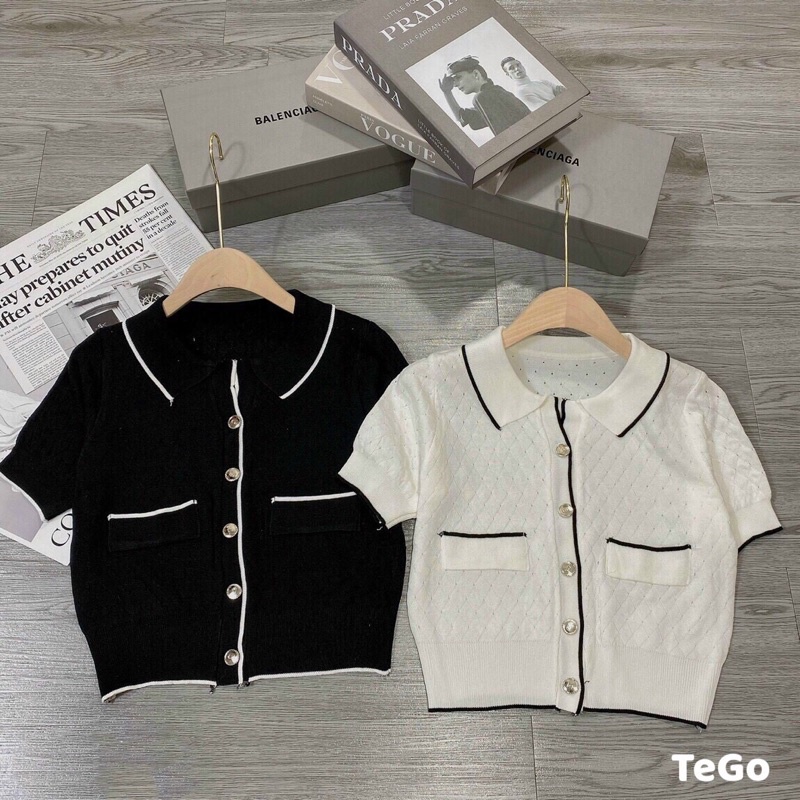 Áo dập quả trám cổ bẻ pha viền xinh xắn