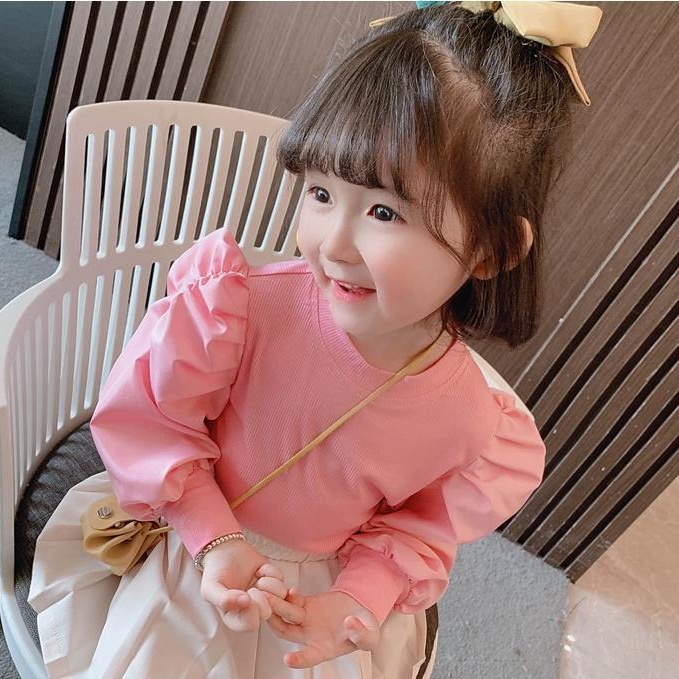Áo Thun Tay Dài Phồng Thời Trang Mùa Thu Cho Bé Gái