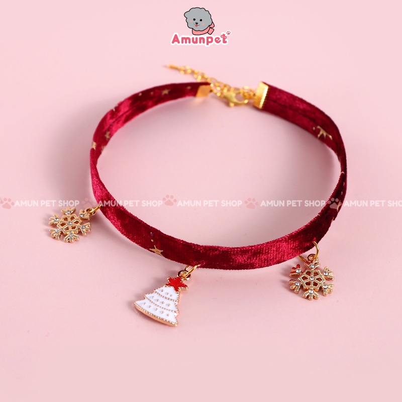 Vòng Cổ Giáng Sinh Cho Chó Mèo Mẫu Vòng Cổ Cho Thú Cưng Chất Liệu Nhung Hoạ Tiết Noel Amun Pet