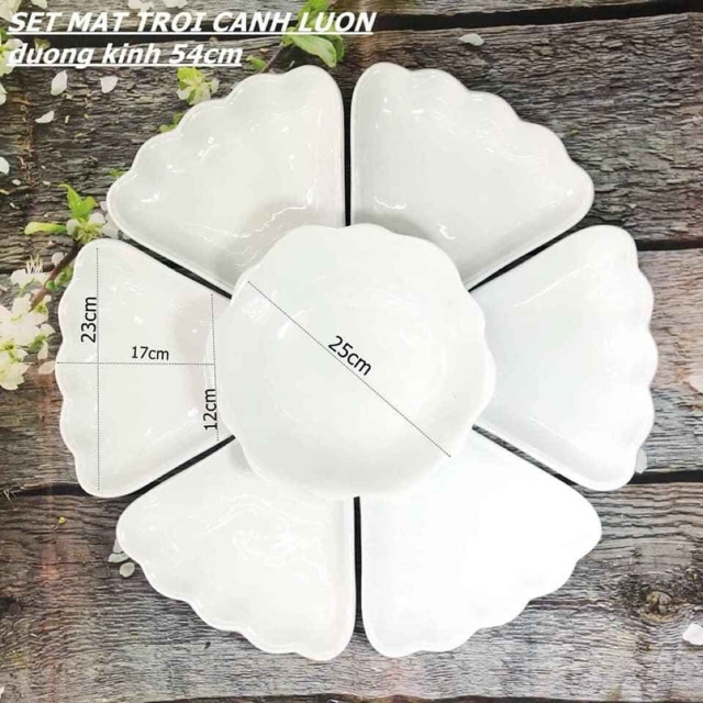 Set đĩa mặt trời 6 cánh hoa sứ Bát Tràng