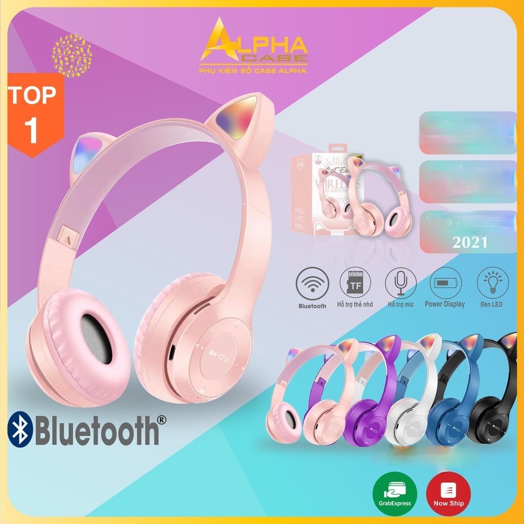 Tai nghe bluetooth âm bass mạnh mẽ và dung lượng pin 400mAh thiết kế hình tai mèo dễ thương thời trang cho nữ