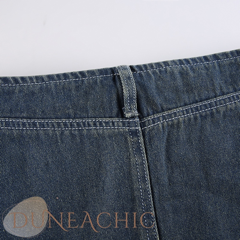 DUNEA Chân váy denim phối nút thời trang đường phố cá tính cho nữ