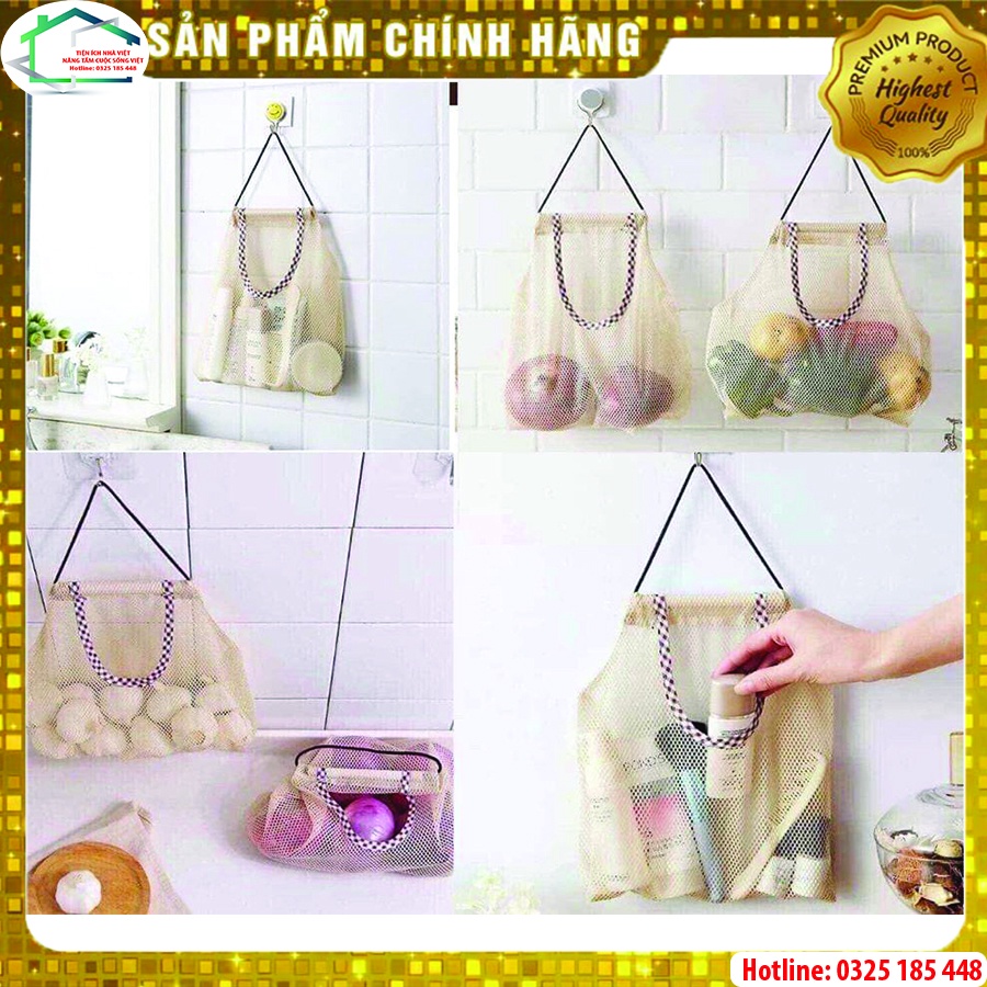 Túi lưới treo tường đa năng đựng tỏi, hành, gừng, ớt trong nhà bếp