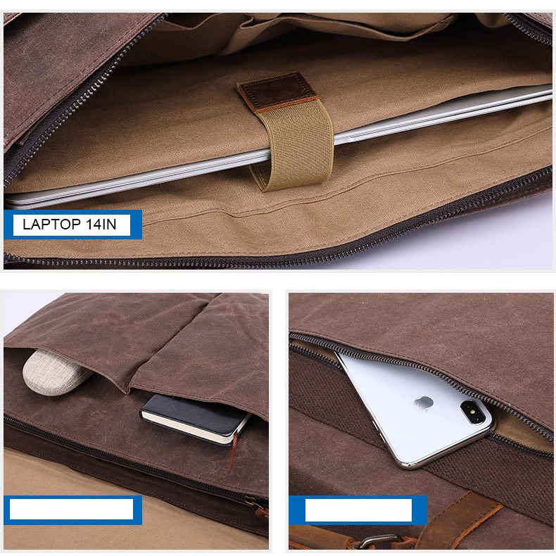 Túi đeo chéo nam da bò sáp thật BÊE GEE TDCDB6873283 để được laptop 14in