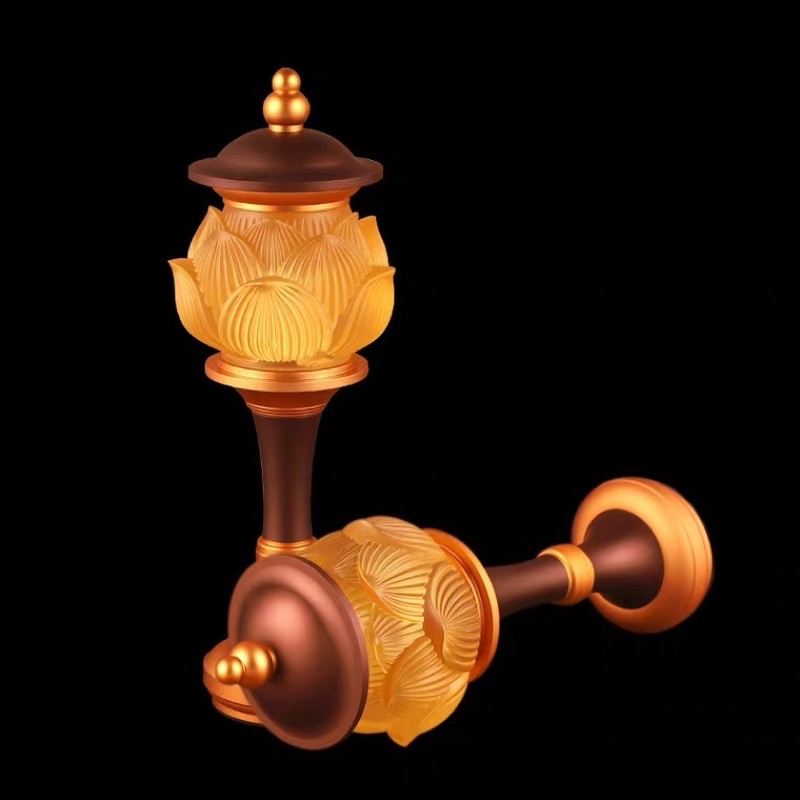 CẶP 2 CÂY ĐÈN LED HOA SEN LƯU LY THÂN ĐỒNG HỢP KIM