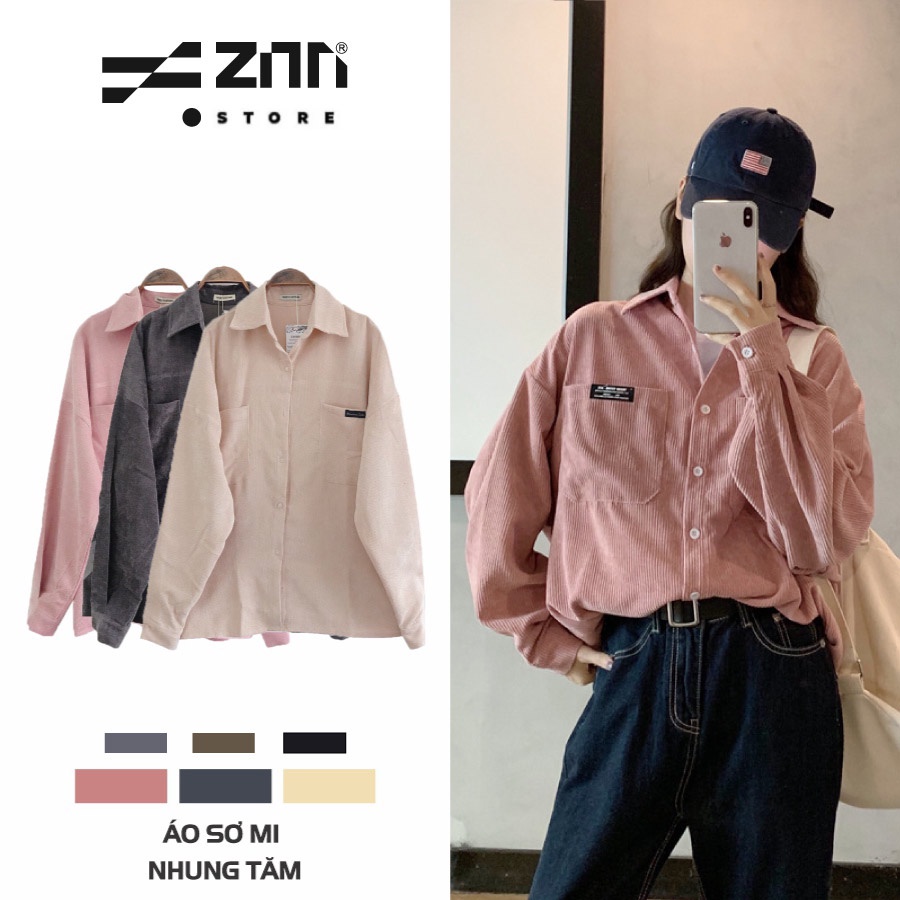 Áo sơ mi ZINTI nhung tăm ulzzang dáng rộng phong cách hàn quốc SM01