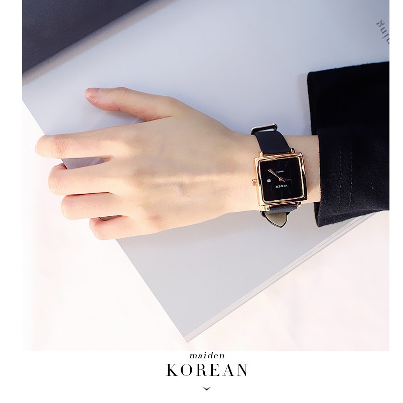 [Mã FAMAYFA2 giảm 10K đơn 50K] Đồng hồ nữ trắng đen thời trang DH555 shop Ny Trần đồng hồ mặt vuông | BigBuy360 - bigbuy360.vn