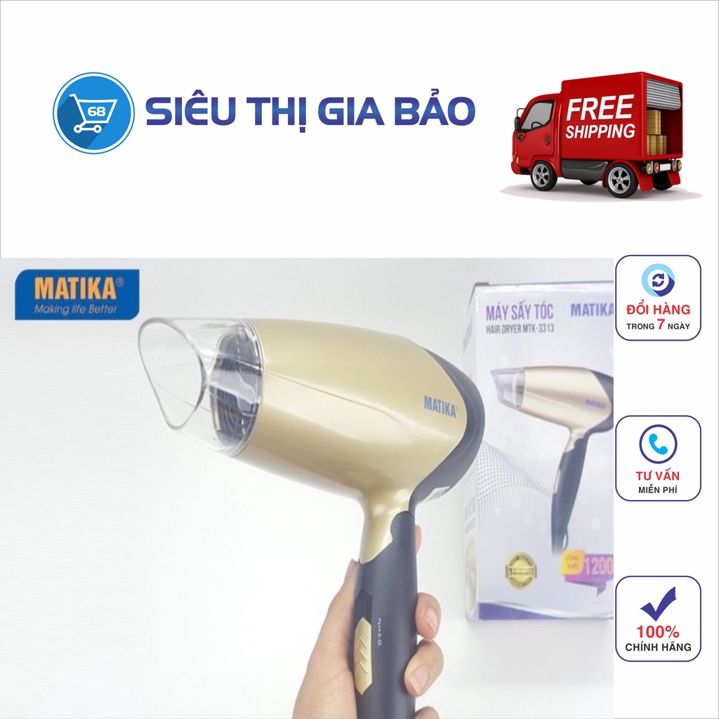 Máy Sấy Tóc MATIKA 1200W MTK-3313 chính hãng Matika màu vàng-đen