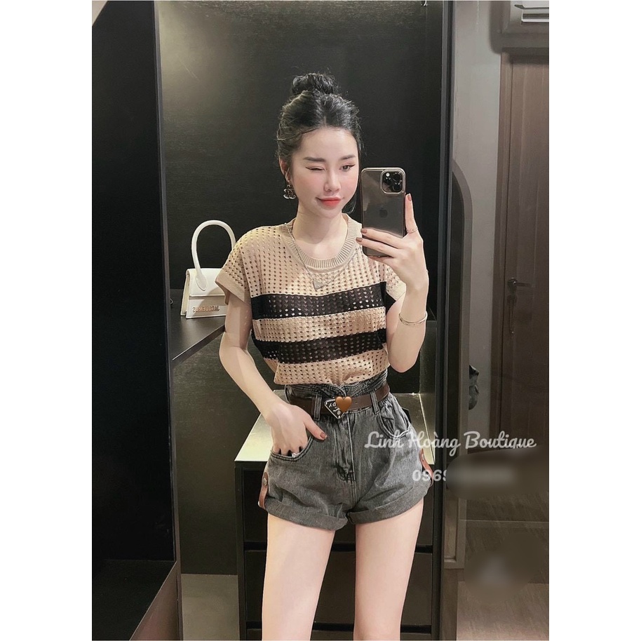 HV- ÁO LEN LƯỚI TAY NGẮN PHỐI MÀU :135K