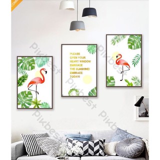 Tranh dán tường 3d tranh bộ 3 bức chim hồng hạc
