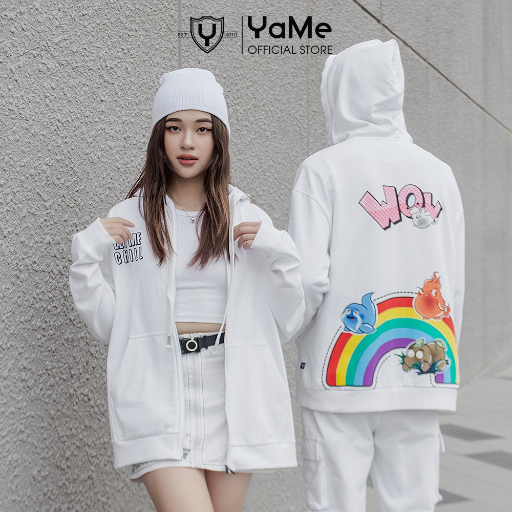 Áo khoác Hoodie Zipper Nam Nữ Form Rộng Màu Trắng Thời Trang Y2010 Linh Vật Animals Ver1 20492