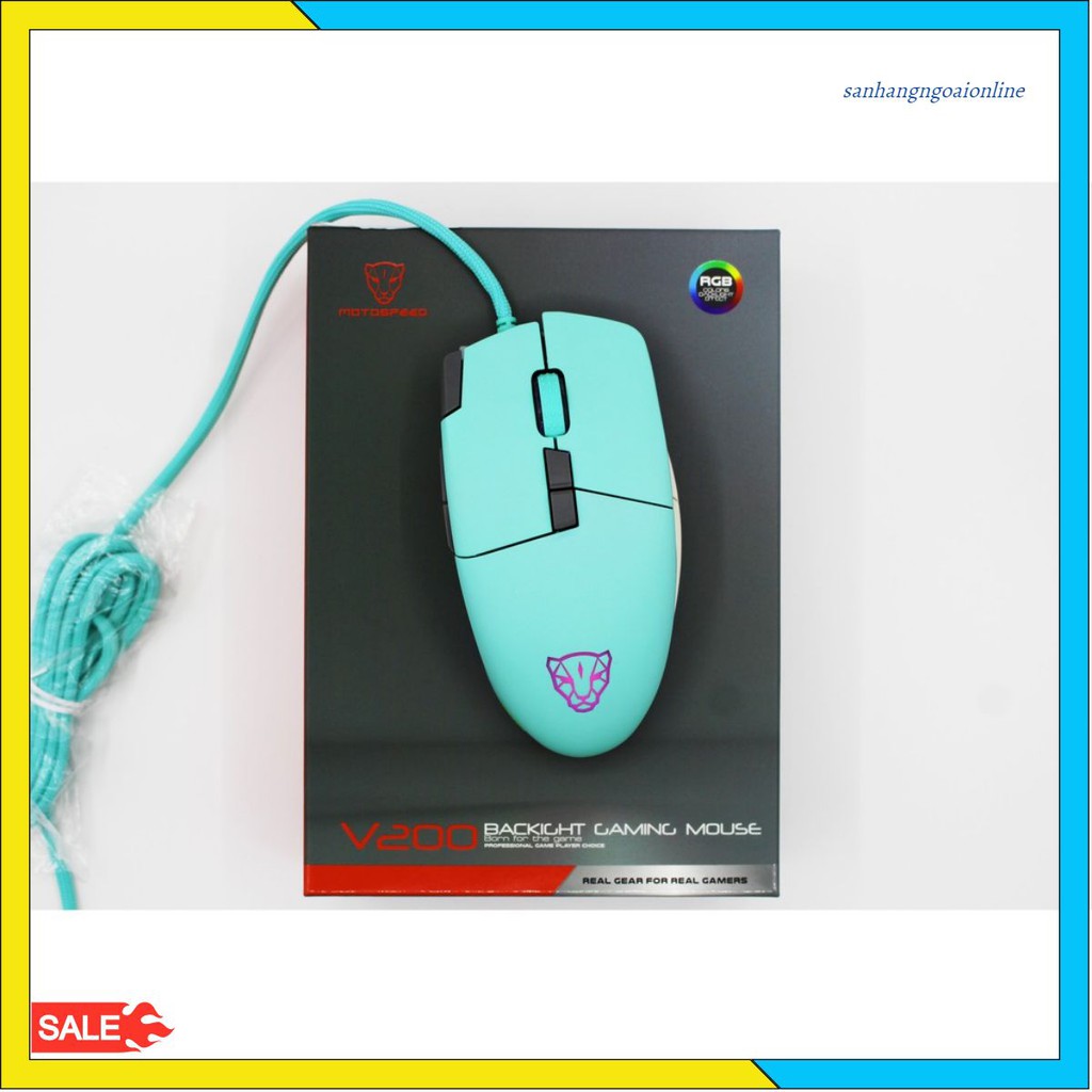 CHUỘT MOTOSPEED V200 (XANH) Gaming mouse có LED RGB thay đổi theo DPI - hàng chính hãng