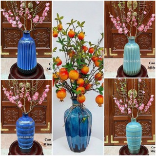 Bình/lọ hoa cắm đào, lựu,mai, liễu - Lọ miệng thắt men hỏa biến Bát Tràng - Lọ hoa dáng dừa, dứa, khế, bom