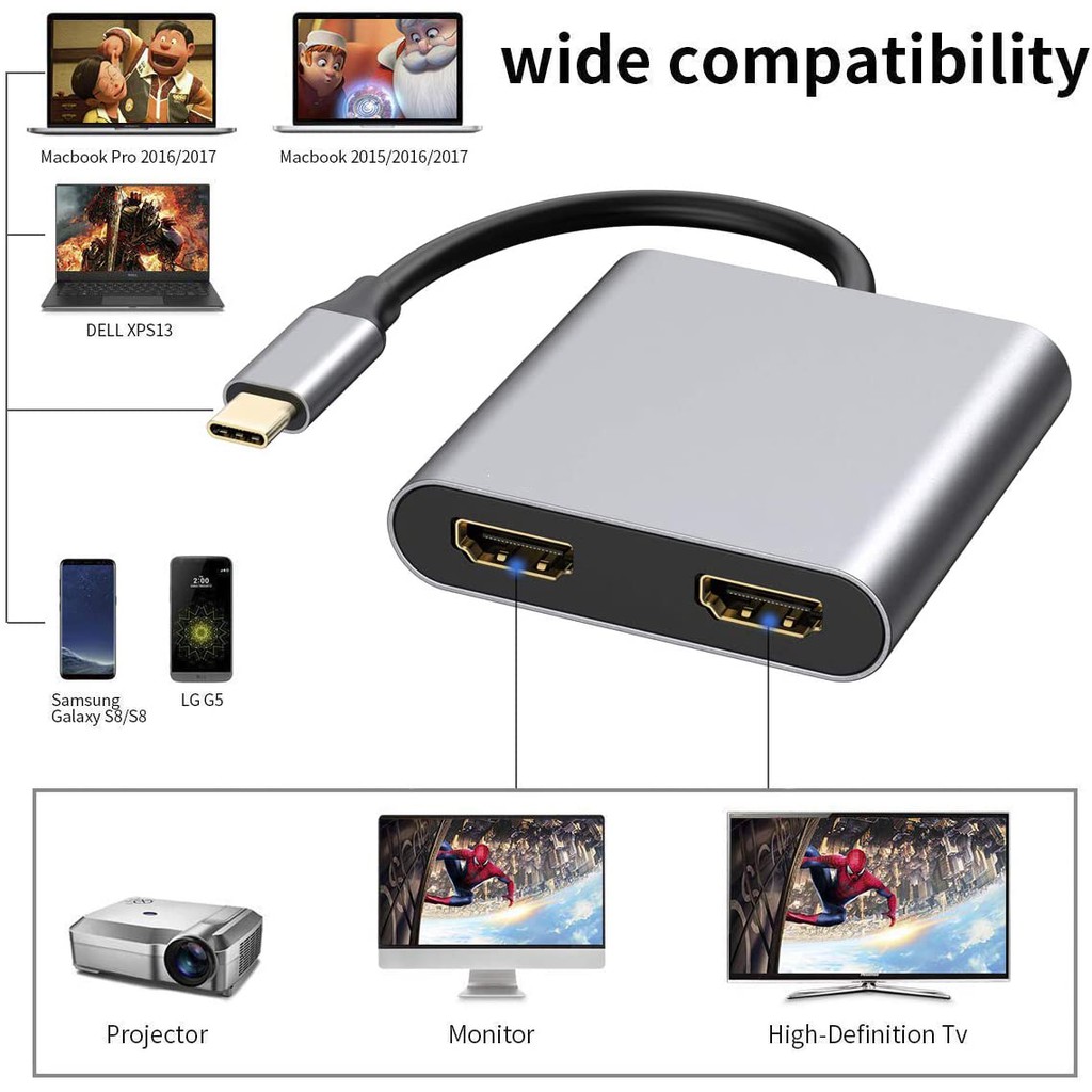 Hub Usb Type-c ra HDMI + HDMI độc lập hỗ trợ 4k60hz có hỗ trợ Thunderbolt 4, Táo M1 - Hồ Phạm