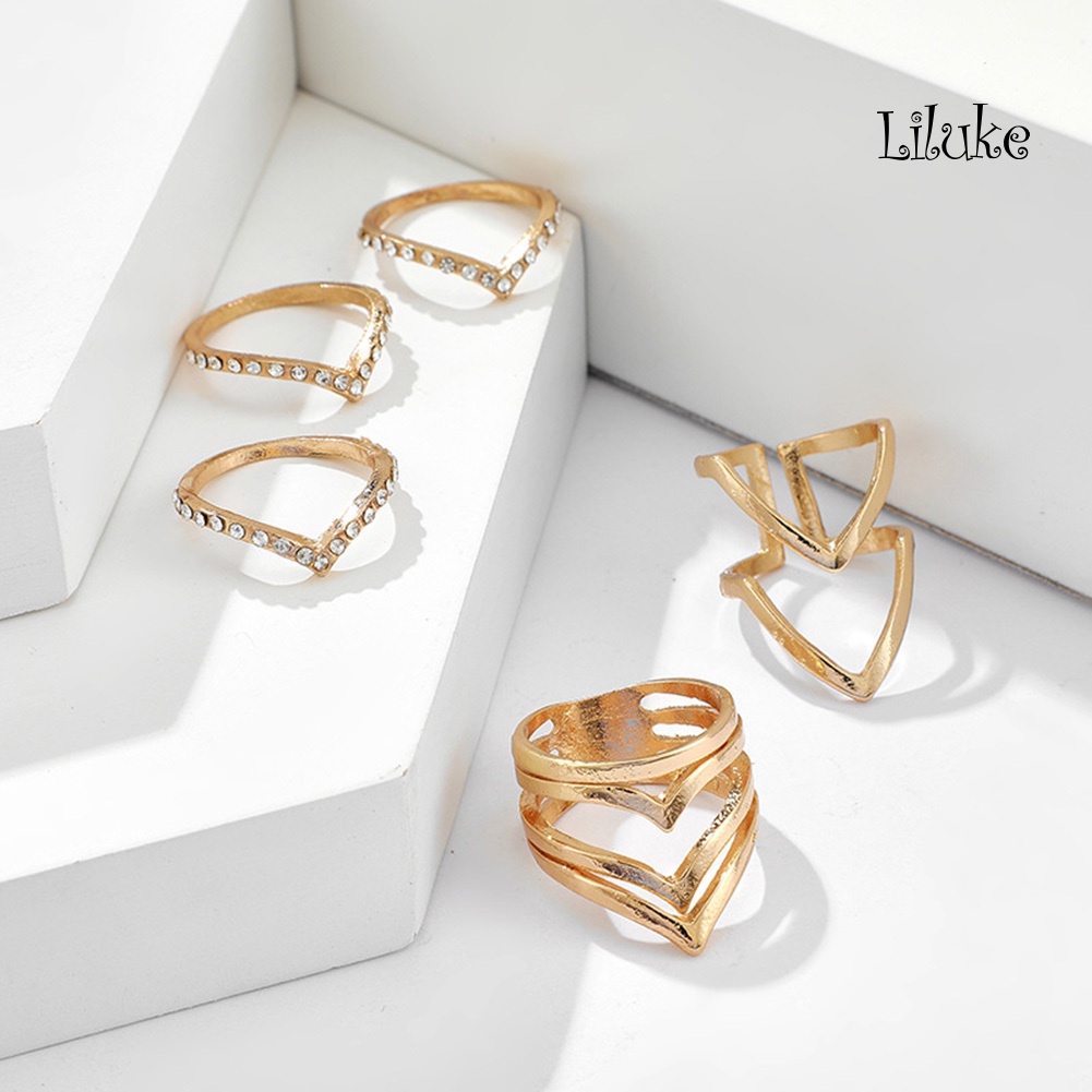 Bộ 5 / 8 Nhẫn Hợp Kim Hở Trang Trí Ngọc Trai Giả Phong Cách Bohemian Cho Nữ