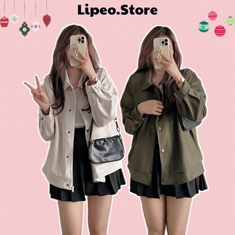 Áo khoác BOMBER da lộn cúc bấn Style Hàn Quốc