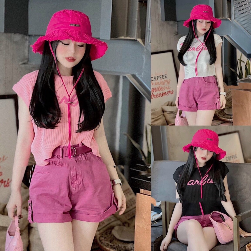 Áo Croptop Dệt Kim Barbie , Áo Thun Mongtoghi Hàng Quảng Châu Loại 1