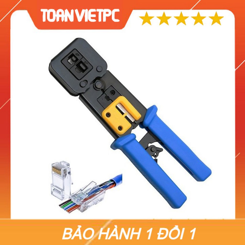 Combo Kìm bấm hạt mạng xuyên thấu+test mạng đa năng tặng kèm 100 đầu bấm xuyên thấu
