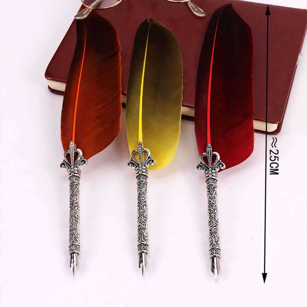 Bộ Bút Mực Viết Thư Pháp Bằng Lông Vũ Nhiều Màu Phong Cách Vintage