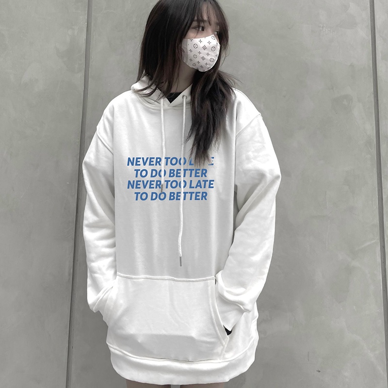 Áo hoodie đôi Never Too Late form rộng chất liệu nỉ bông đẹp giá rẻ F12 Collection HD123
