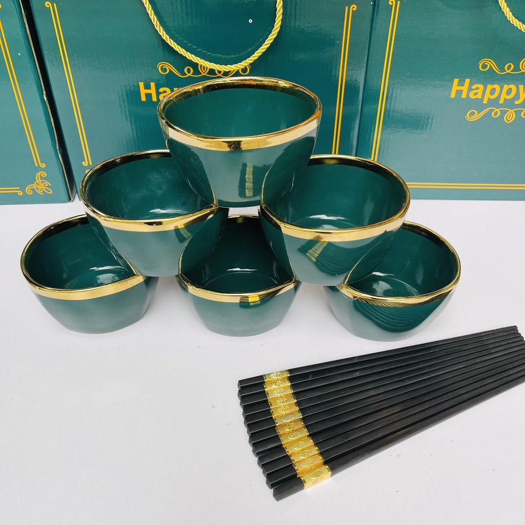 Bộ 6 bát sứ, chén sứ cao cấp kèm hộp quà tặng