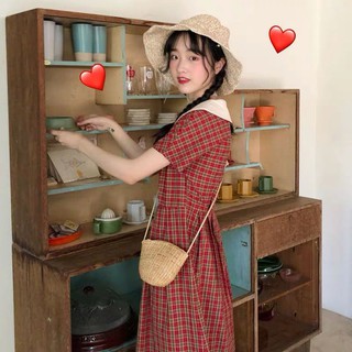 D117 - đầm bigsize đỏ caro cổ trắng