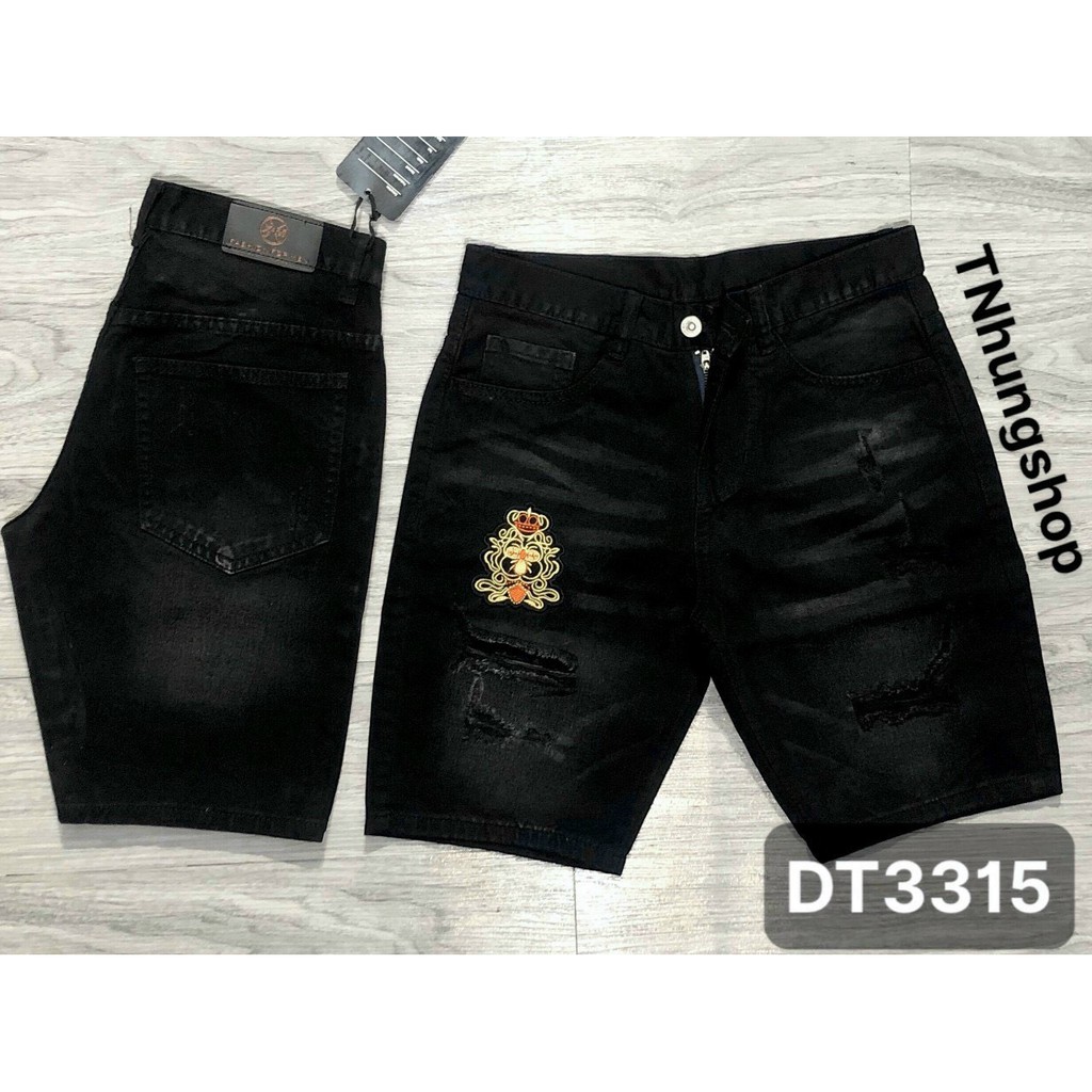 Quần short jean nam xám tro rách nhẹ thêu nổi độc lạ, chất bò dày dặn co giãn form regular 1286