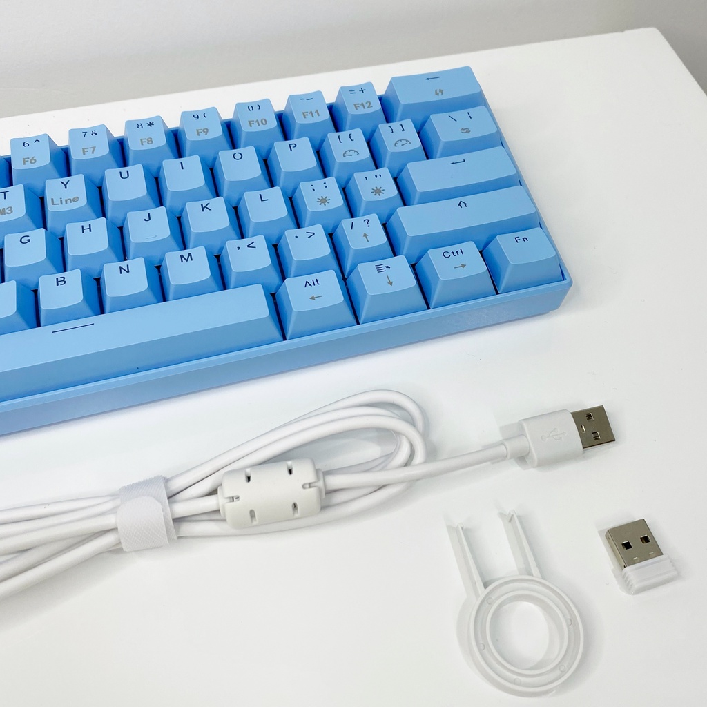 Bàn phím cơ màu xanh hotswap ReadsonWL61-61 phím kết nối dây, bluetooth & USB 2.4G đèn led trắng