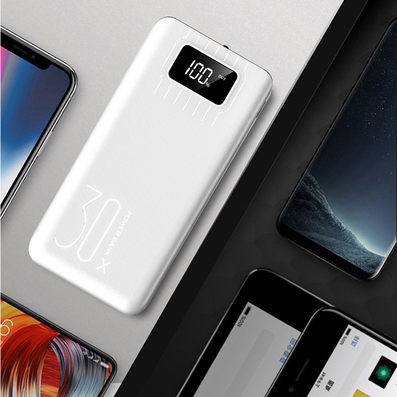 Sạc Dự Phòng Cho Điện Thoại Iphone Samsung Xiaomi Huawei Android Dung Lượng 30000mah 2.1A Có Đèn Led