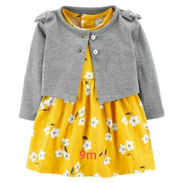 SET ĐẦM BODYSUIT VÀ ÁO KHOÁC CHO BÉ GÁI CAYABE: ĐẦM VÀNG HOA TRẮNG VÀ ÁO KHOÁC XÁM (QUẦN ÁO TRẺ EM)