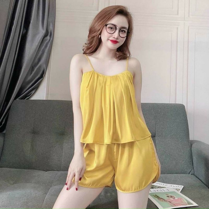 Đồ bộ satin 2 dây nơ hình thật