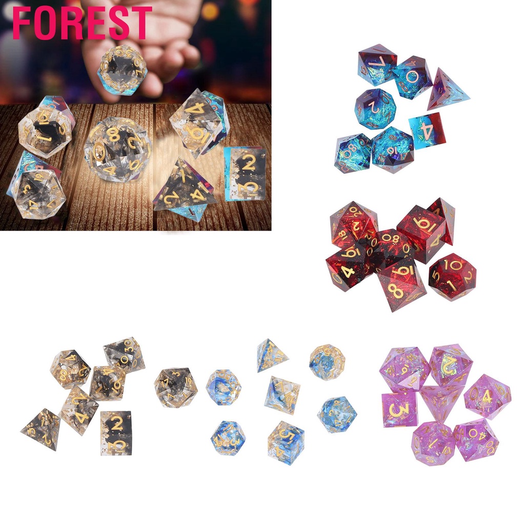 Forest Polyhedral Dice Set  7Pcs Lightweight Collectible RPG with Storage Box for Family Friends