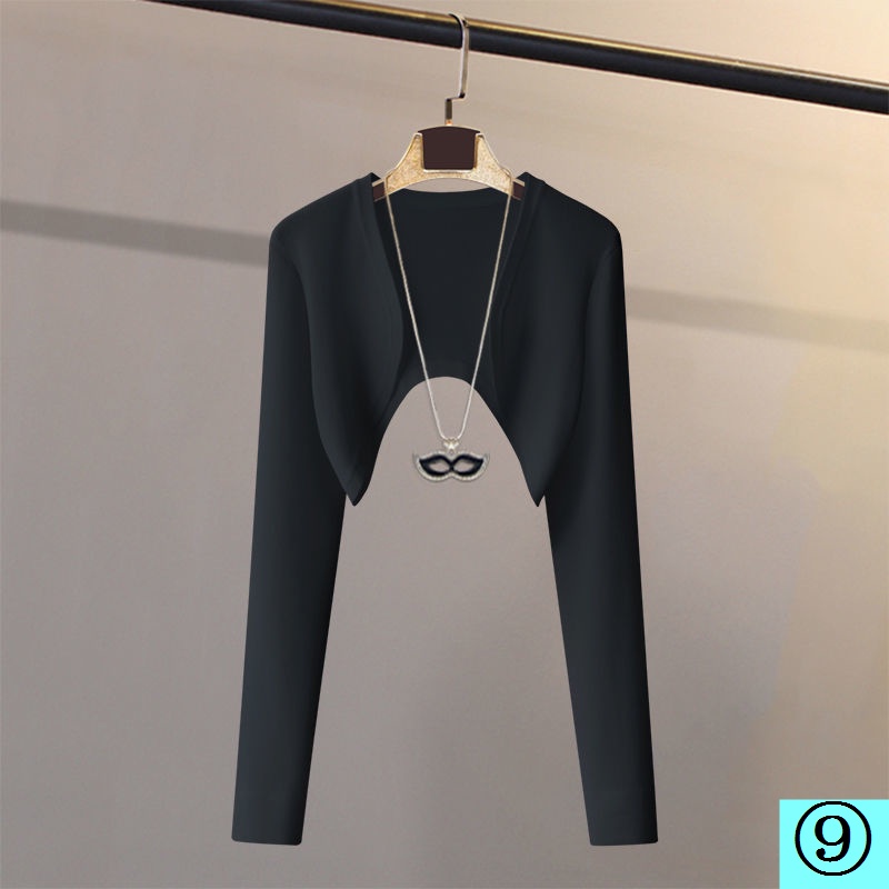 Áo Khoác Cardigan Dệt Kim Dáng Ngắn Tay Dài Lưng Cao Thời Trang Mùa Hè Cho Nữ