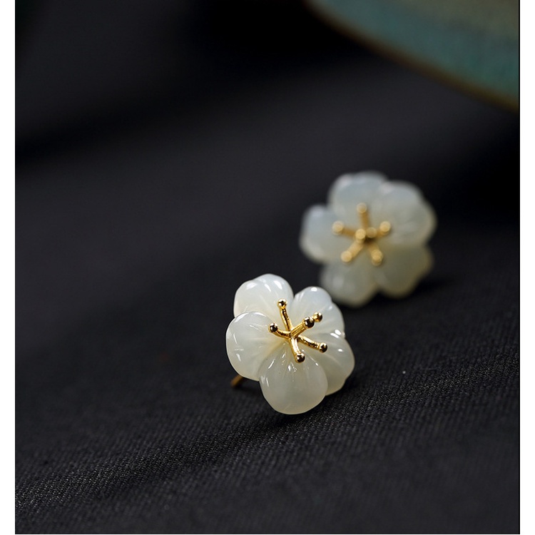 White Plum Blossom Stud Earrings Women's Wedding Earrings