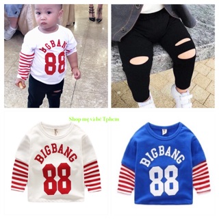 Set áo thun phối quần legiing rách gối sành điệu cho bé trai và bé gái