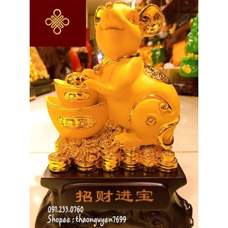 Tượng Chuột Phong Thuỷ Ôm Thỏi vàng kim nguyên bảo màu vàng kim sa .(cao 20, dài 15, rộng 10)