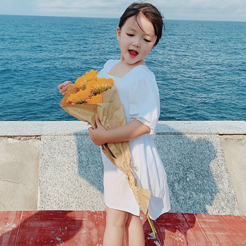 Đầm Công Chúa Tay Phồng Hở Lưng Ngọt Ngào Mùa Hè Hàn Quốc Cho Bé Gái